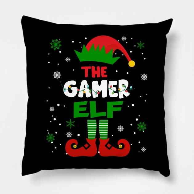 Gamer Elf Christmas Funny Family Pajama Matching Xmas Pillow by Audell Richardson