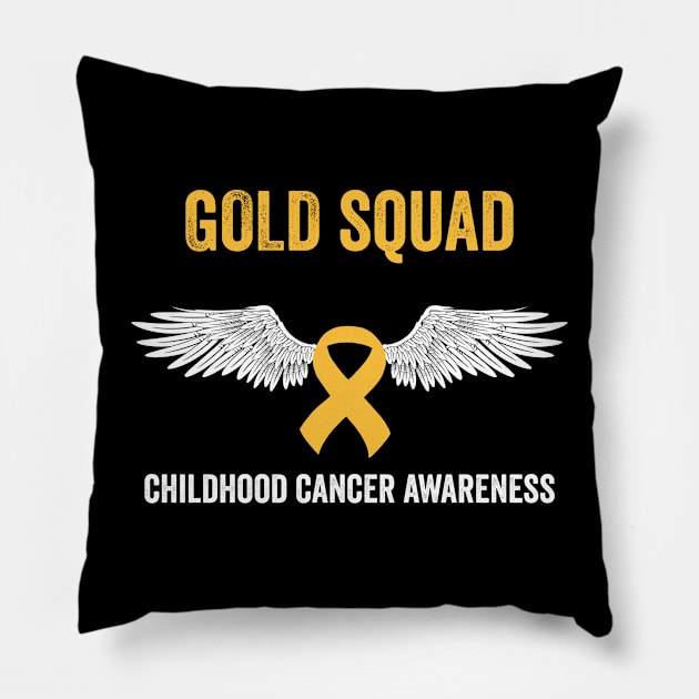 Gold squad childhood cancer awareness month - childhood cancer warrior Pillow by Merchpasha1