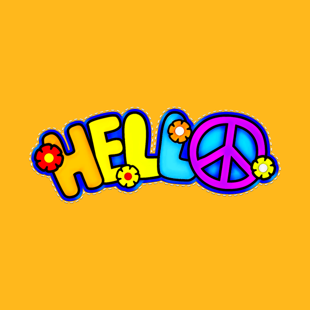 Colorful Hello Peace Sign Typography by AlondraHanley