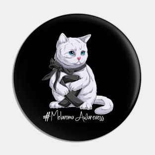 Cute Cat Melanoma Awareness Month Black Ribbon Survivor Survivor Gift Idea Pin