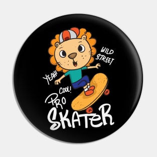 cute hand drawn skater lion Pin