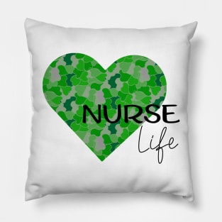 Nurse Life green camo hart design Pillow