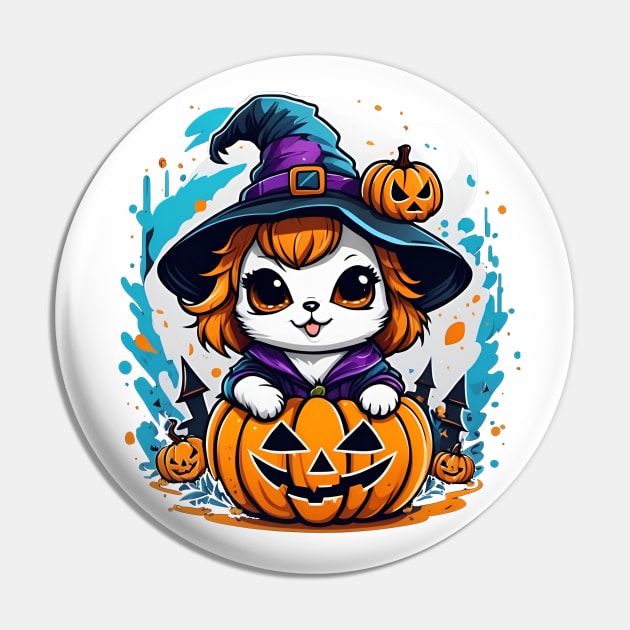 A cat in a witches hat sitting on top of a pumpkin Pin by CreativeXpro