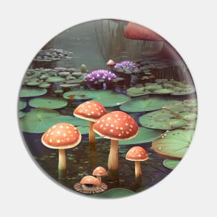 Whimsical Mushroom Pond Landscape Pin