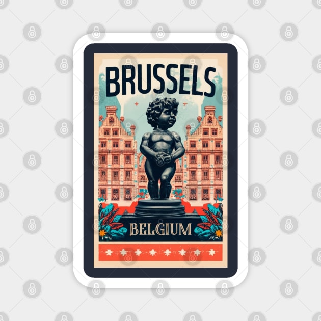 A Vintage Travel Art of Brussels - Belgium Magnet by goodoldvintage