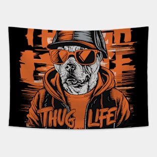 Thug Life Dog Design in Vibrant Colors Tapestry