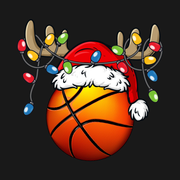 Discover Basketball With Santa Hat Reindeer Antlers Christmas Lights - Basketball Christmas - T-Shirt