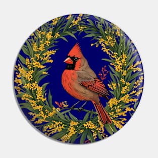 Kentucky Cardinal Bird With Yellow Flower Wreath Pin