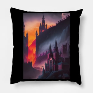 Spooky Halloween Castle and Chapel - AI Gen Scenery Art Sticker Pillow