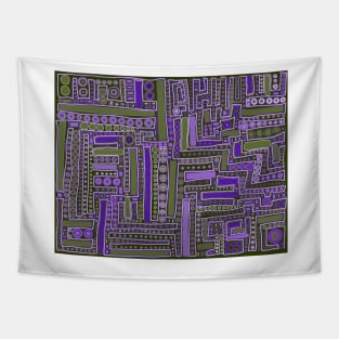 Wacky Maze - Purple, Lavender, Mossy Green, and Forest Green Tapestry