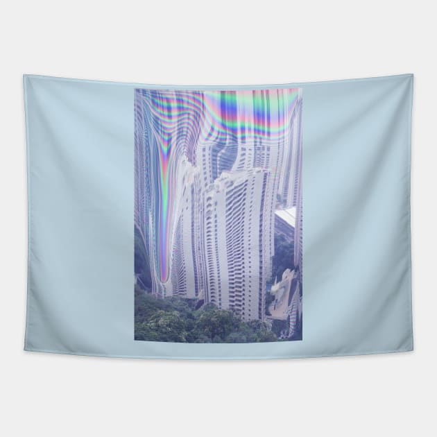 Vaporwave Holographic glitch buildings Tapestry by isarol