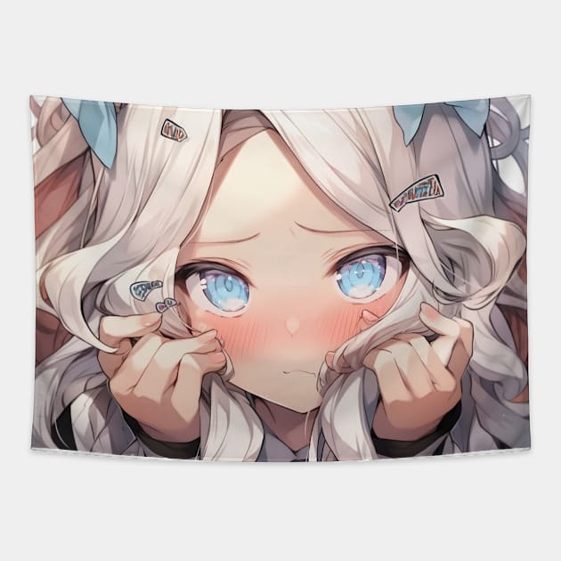 Cute shy girl anime Tapestry by WabiSabi Wonders