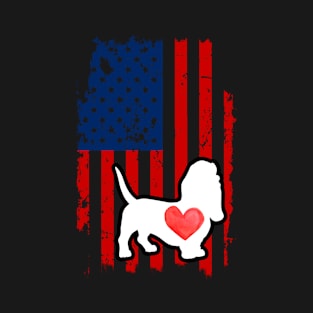 Basset Hound Merica Usa American Flag T-Shirt