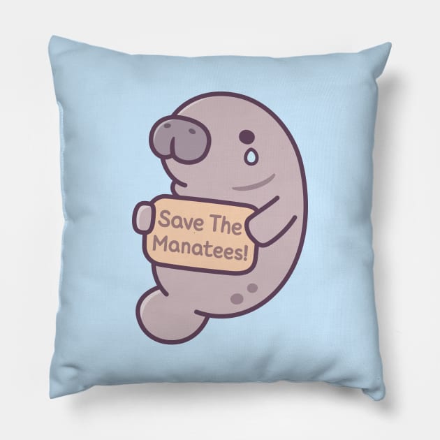 Cute Crying Manatee, Save The Manatees Pillow by rustydoodle