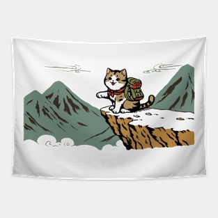 Vintage Japanese Art Sports Hiker Mountain Climbing Cat Tapestry