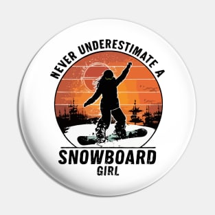 Never Underestimate A Snowboard Girl, Retro Pin