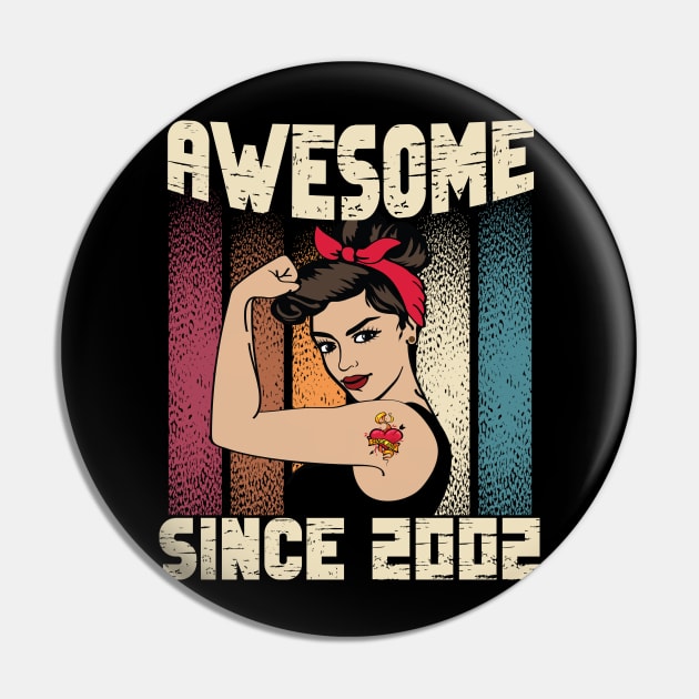 Awesome since 2002,20th Birthday Gift women 20 years old Birthday Pin by JayD World