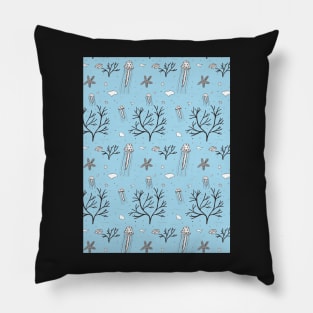 Underwater Pattern with Jellyfish with a blue background. Pillow