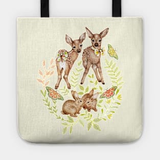 Whimsical Forest Fawns & Rabbits Tote