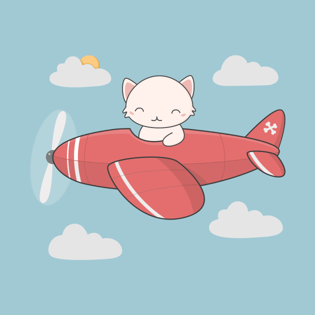 Kawaii Cute Flying Pilot Cat by wordsberry