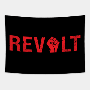 Revolt (red text with raised fist) Protest Message Tapestry