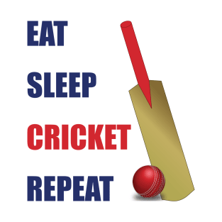 Eat Sleep Cricket Repeat Cricket Bat and Ball T-Shirt