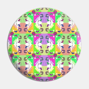 Checked Rainbow Fruity Kaleidoscope Memphis Design Pattern Pin