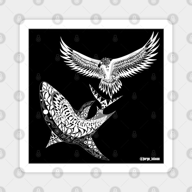 crouching shark hidden eagle ecopop Magnet by jorge_lebeau