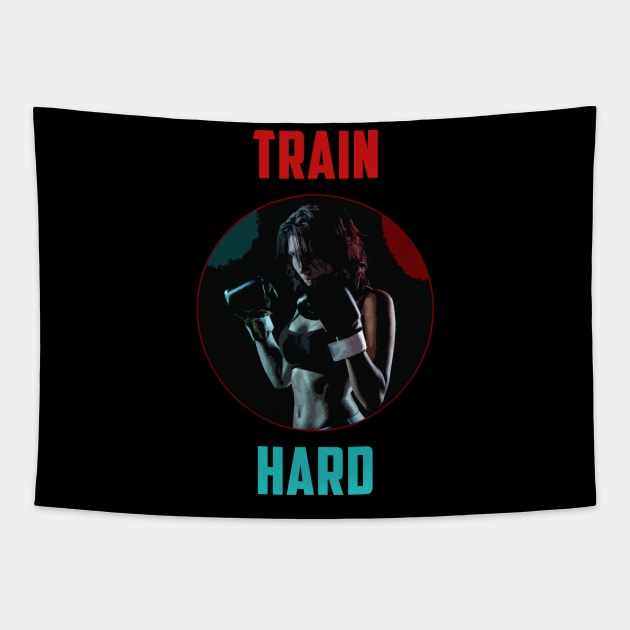 train hard boxing girl comic design Tapestry by fighterswin