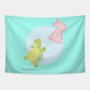 A Turtle With A Pink Hare Ballon Tapestry