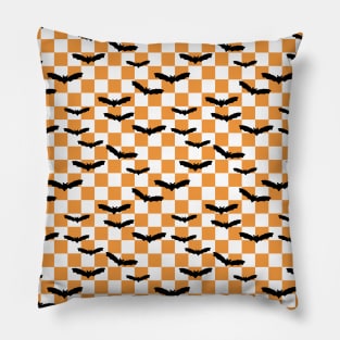 Halloween Bats on Orange Checkerboard Pillow