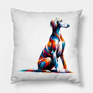 Graceful Sloughi in Vibrant Splash Art Style Pillow