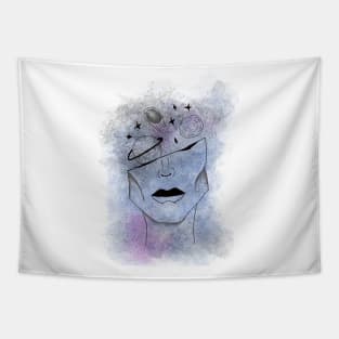 Girl with planets and space Tapestry