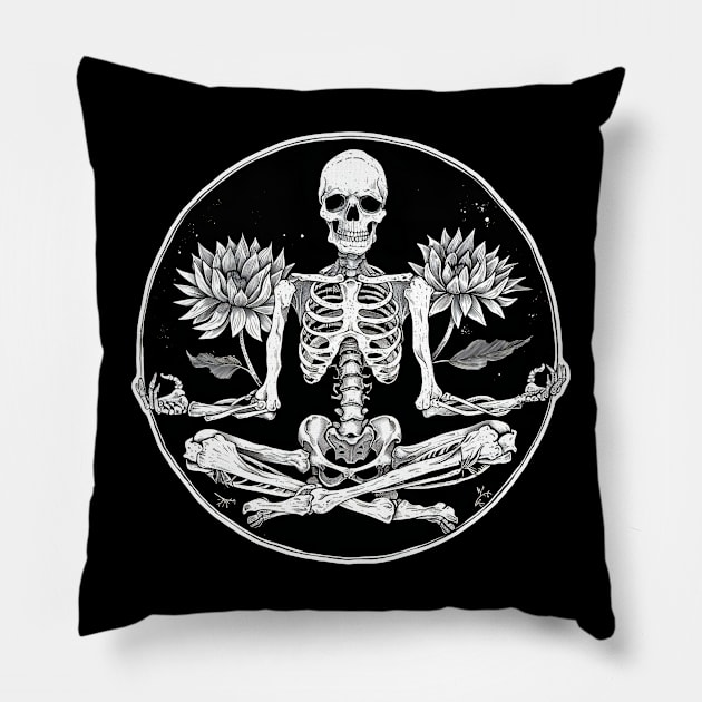 Skeleton Meditation Lotus Pillow by beangeerie