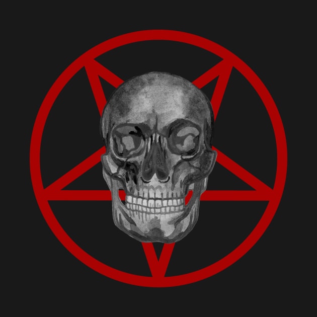 Skull in satanic red pentacle by deadblackpony