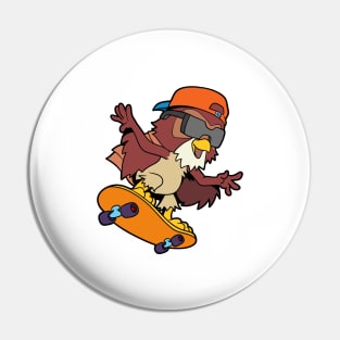 Comic owl rides skateboard Pin