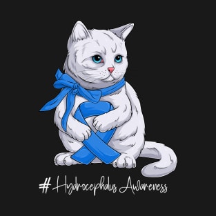 Cute Cat Hydrocephalus Awareness Month Blue Ribbon Survivor Survivor Gift Idea T-Shirt