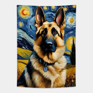 German Shepherd Dog Breed in a Van Gogh Starry Night Art Style Tapestry