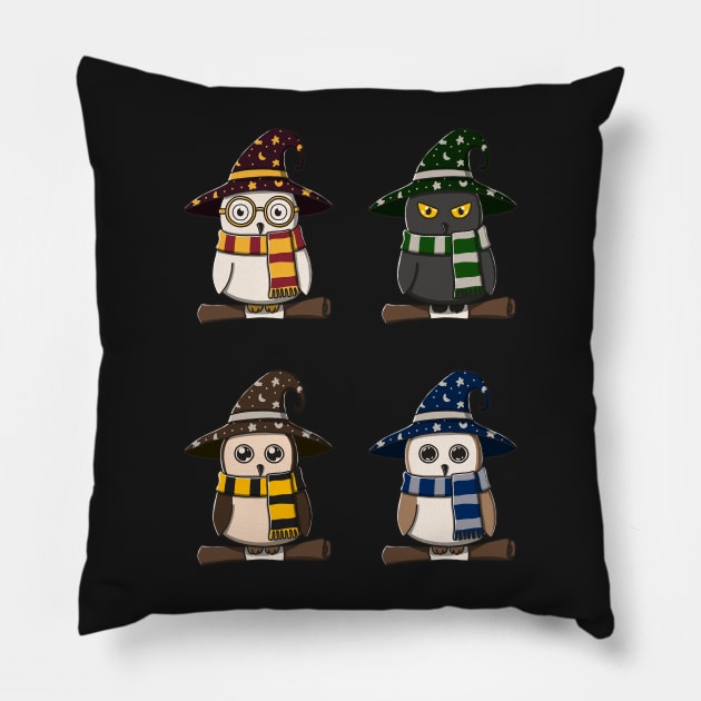 Cute Owls In Witch Costume Pack Pillow by Luna Illustration