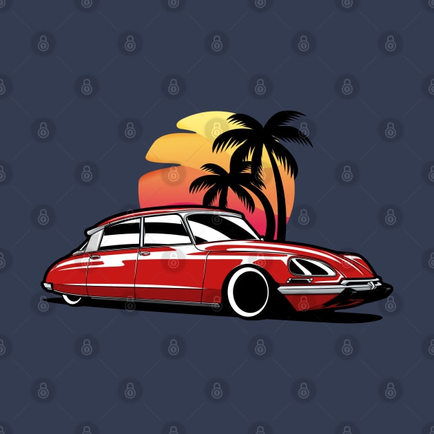 Red Citroen DS Palms Sunset by KaroCars