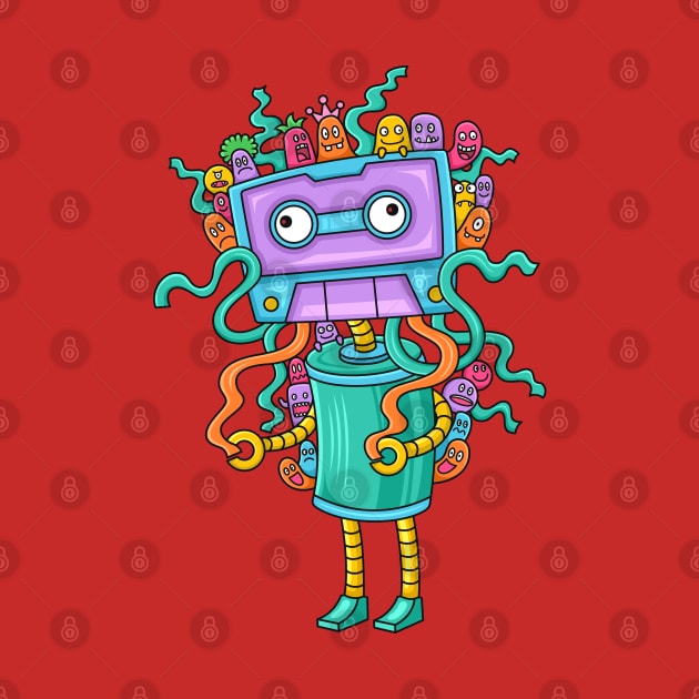 funny music cassette doodle monster by Mako Design 