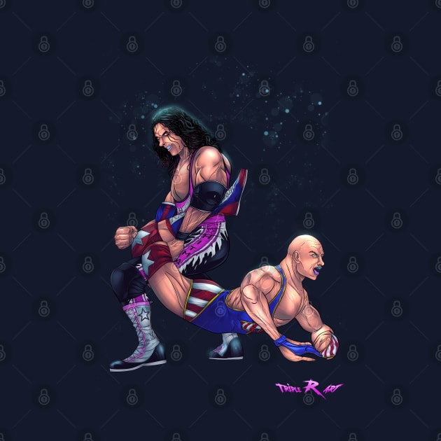 Bret Hart VS Kurt Angle wrestling Dream match original art by Triple R Art