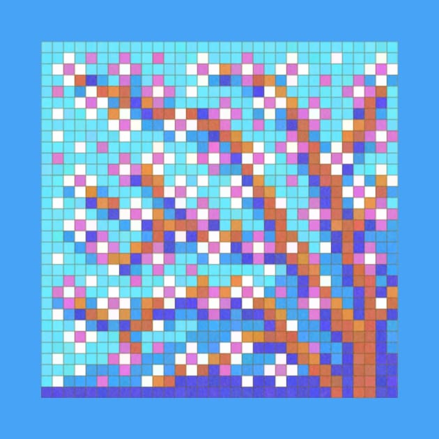 Lofi Spring Tree with Pink Blossoms Pixel Painting by CozyPixelFluff