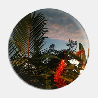 Caribbean Sunset. Palm Tree & Red Flower Pin