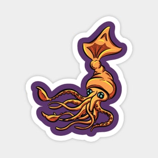 Giant Orange Squid Cartoon Illustration Magnet