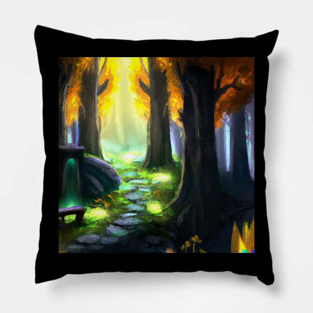 Forest with stone paths Pillow by SatyaStoreDesigns