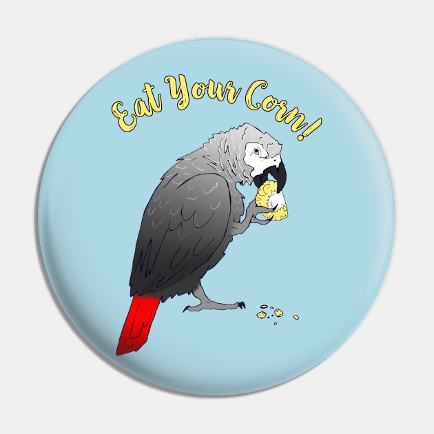 African Grey Parrot eating Corn Pin by Einstein Parrot