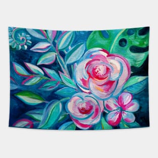 Tropical Camellia Extravaganza - oil on canvas Tapestry