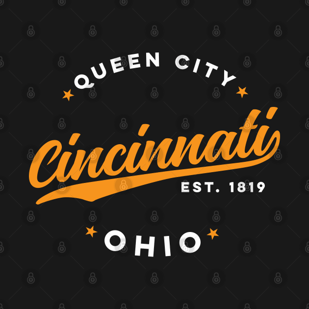 Vintage Cincinnati Ohio Queen City Black Text by DetourShirts
