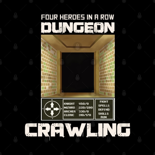 Four heroes in a row dungeon crawling rpg screen and menu options white text by The Star-Man